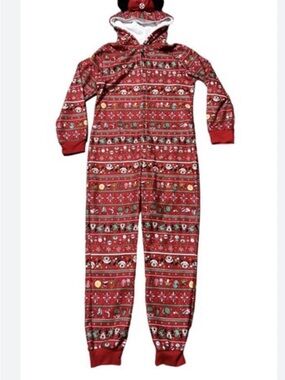 Disney Parks Minnie Mouse Holiday Union Suit Onesie Pajama Jumpsuit Sz M